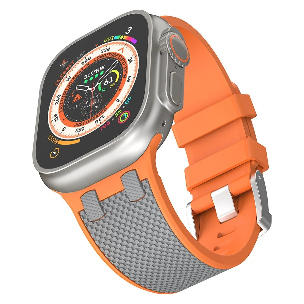For Apple Watch Ultra 3 2 1 49mm / Series 11 10 46mm / 9 8 7 45mm / SE3 SE2 SE 6 5 4 44mm / 3 2 1 42mm Silicone Watch Band - Orange+Grey - 3