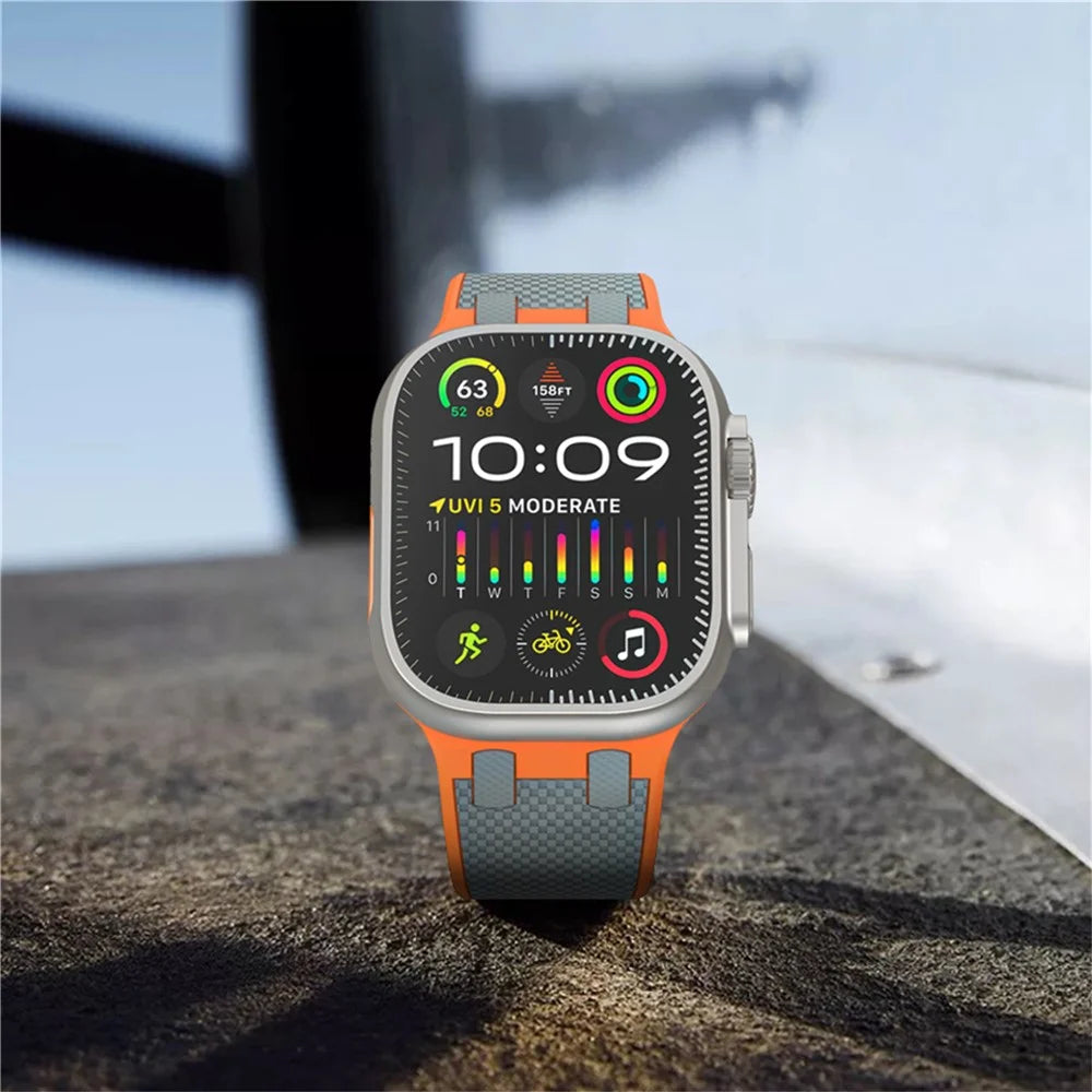 For Apple Watch Ultra 3 2 1 49mm / Series 11 10 46mm / 9 8 7 45mm / SE3 SE2 SE 6 5 4 44mm / 3 2 1 42mm Silicone Watch Band - Orange+Grey - 6