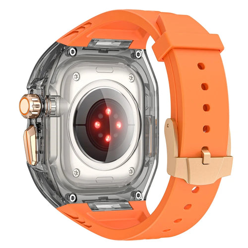 For Apple Watch Series 9 8 7 45mm / 6 5 4 SE (2023) SE (2022) SE 44mm TPU Watch Bands with Hard PC Case - Orange+Transparent Black - 1