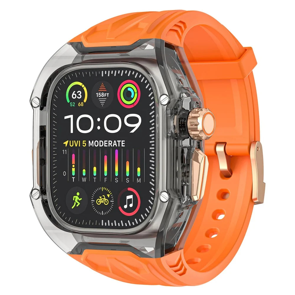 For Apple Watch Series 9 8 7 45mm / 6 5 4 SE (2023) SE (2022) SE 44mm TPU Watch Bands with Hard PC Case - Orange+Transparent Black - 2