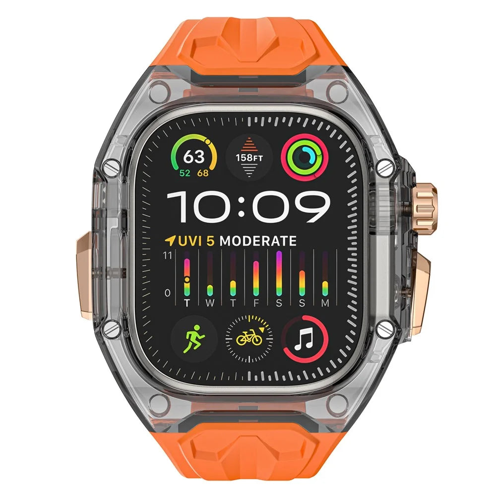For Apple Watch Series 9 8 7 45mm / 6 5 4 SE (2023) SE (2022) SE 44mm TPU Watch Bands with Hard PC Case - Orange+Transparent Black - 3