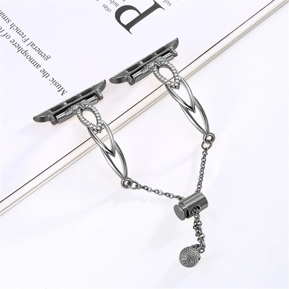 Copper Bracelet for Apple Watch Series 11 10 42mm / 9 8 7 41mm / SE3 SE2 SE 6 5 4 40mm / 3 2 1 38mm Rhinestone Decor Watch Strap - Black - 3