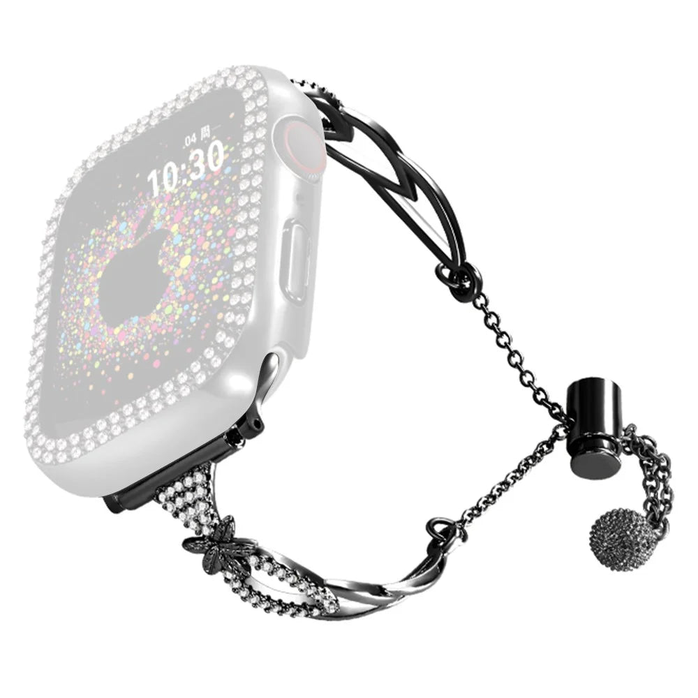 20mm Universal Smart Watch Band Rhinestone Decor Copper Bracelet Replacement Strap - Black - 1