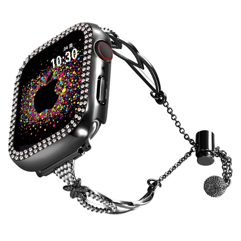 20mm Universal Smart Watch Band Rhinestone Decor Copper Bracelet Replacement Strap - Black - 2