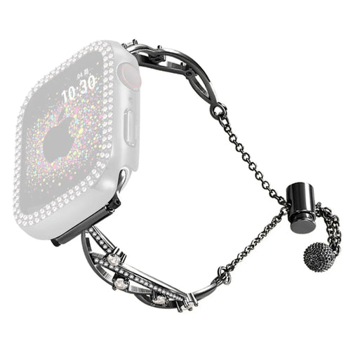 20mm Universal Smart Watch Rhinestone Decor Bracelet Copper Replacement Wrist Band - Black - 1