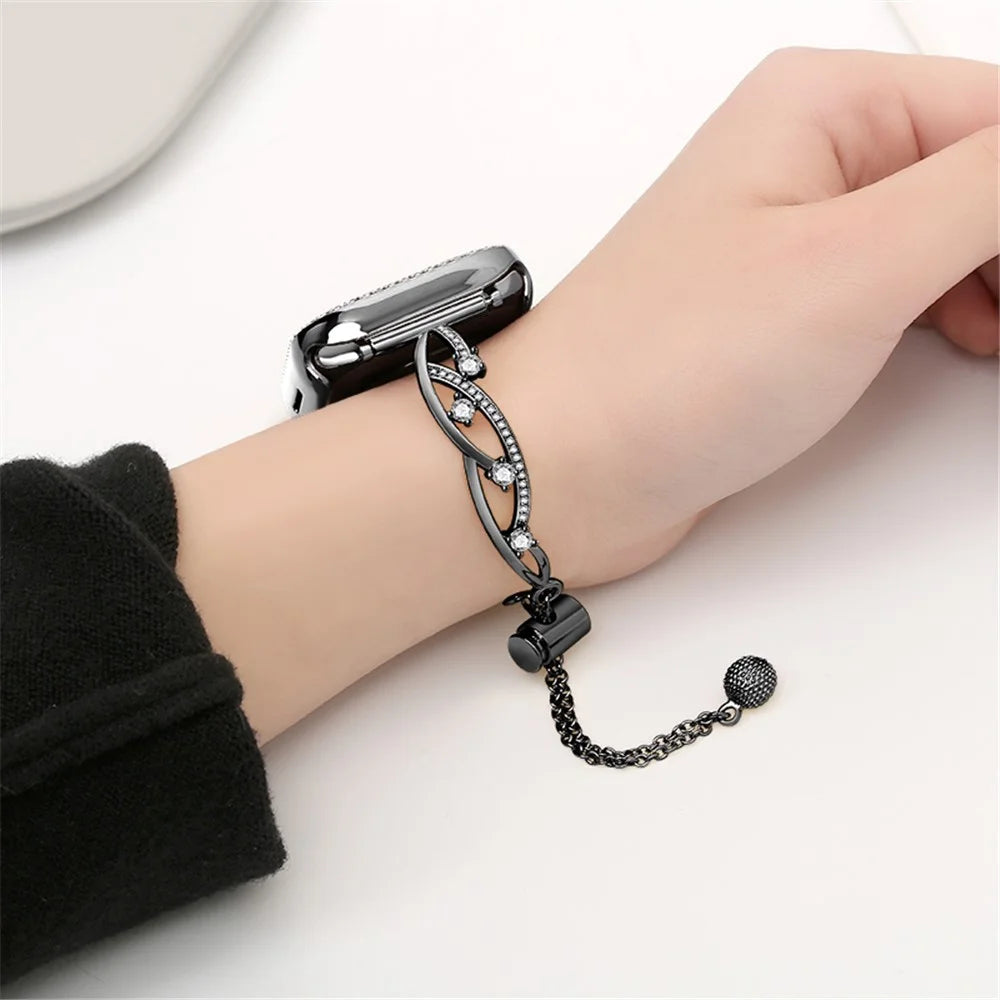 20mm Universal Smart Watch Rhinestone Decor Bracelet Copper Replacement Wrist Band - Black - 3