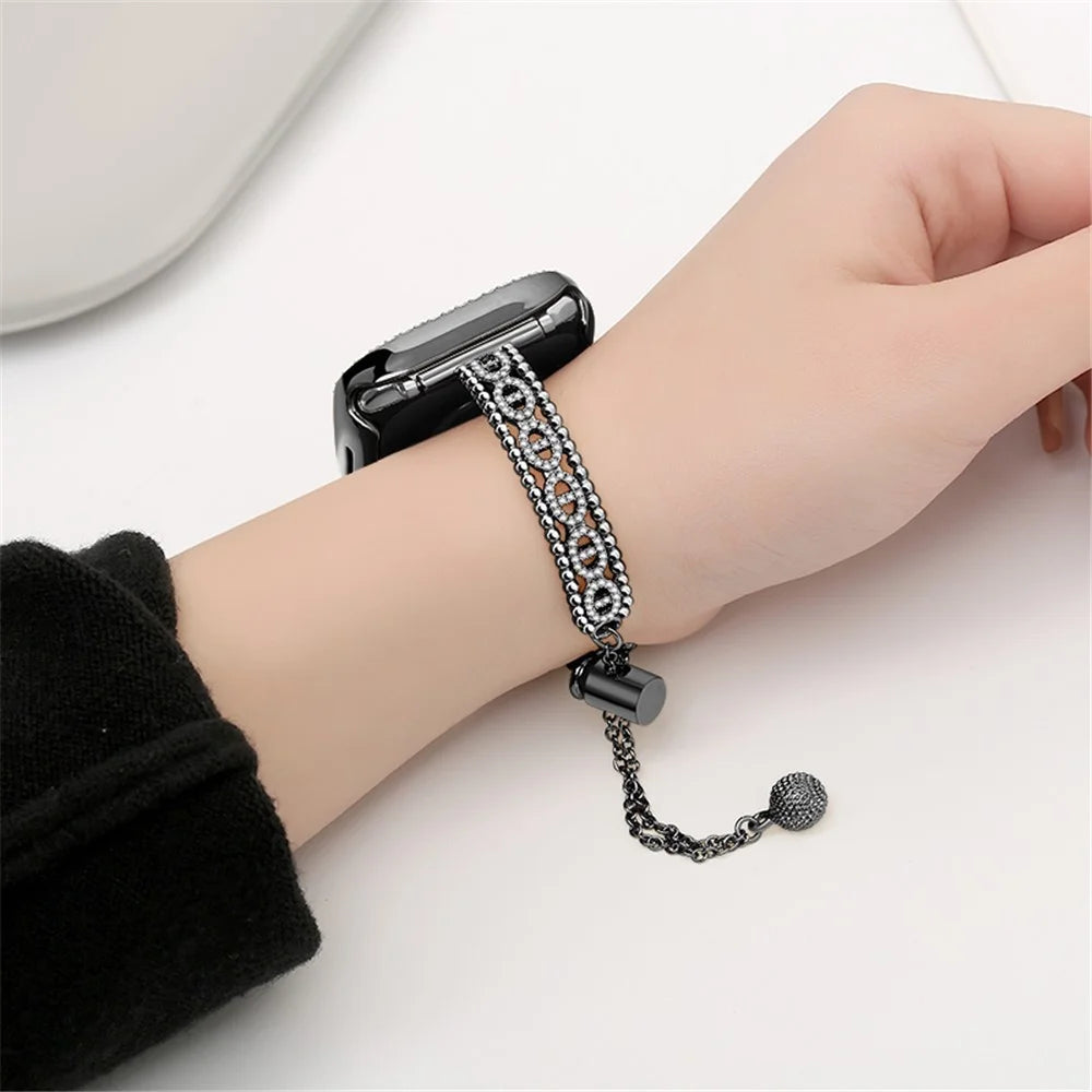 For Garmin / Samsung / LG / Huawei / Huami 20mm Universal Rhinestone Copper Watch Strap - Black - 3
