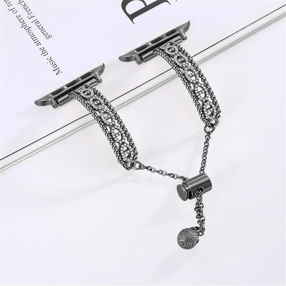 Watch Strap for Apple Watch Series 11 10 42mm / 9 8 7 41mm / SE3 SE2 SE 6 5 4 40mm / 3 2 1 38mm Rhinestone Copper Bracelet - Black - 3