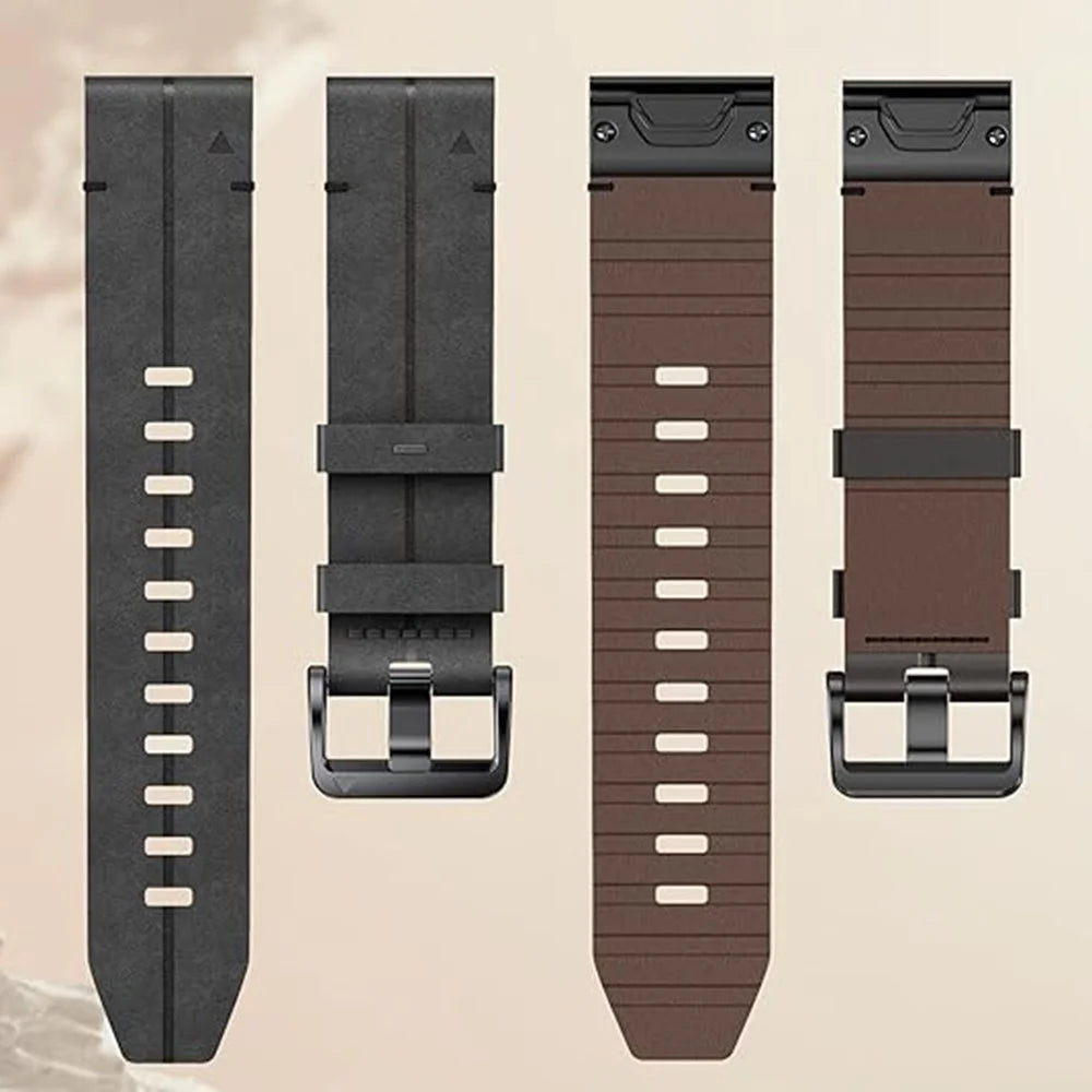For Garmin Fenix 5 6 7 Instinc Instinc 2 Approach 22mm Soft Genuine Leather Watch Strap - Black - 3