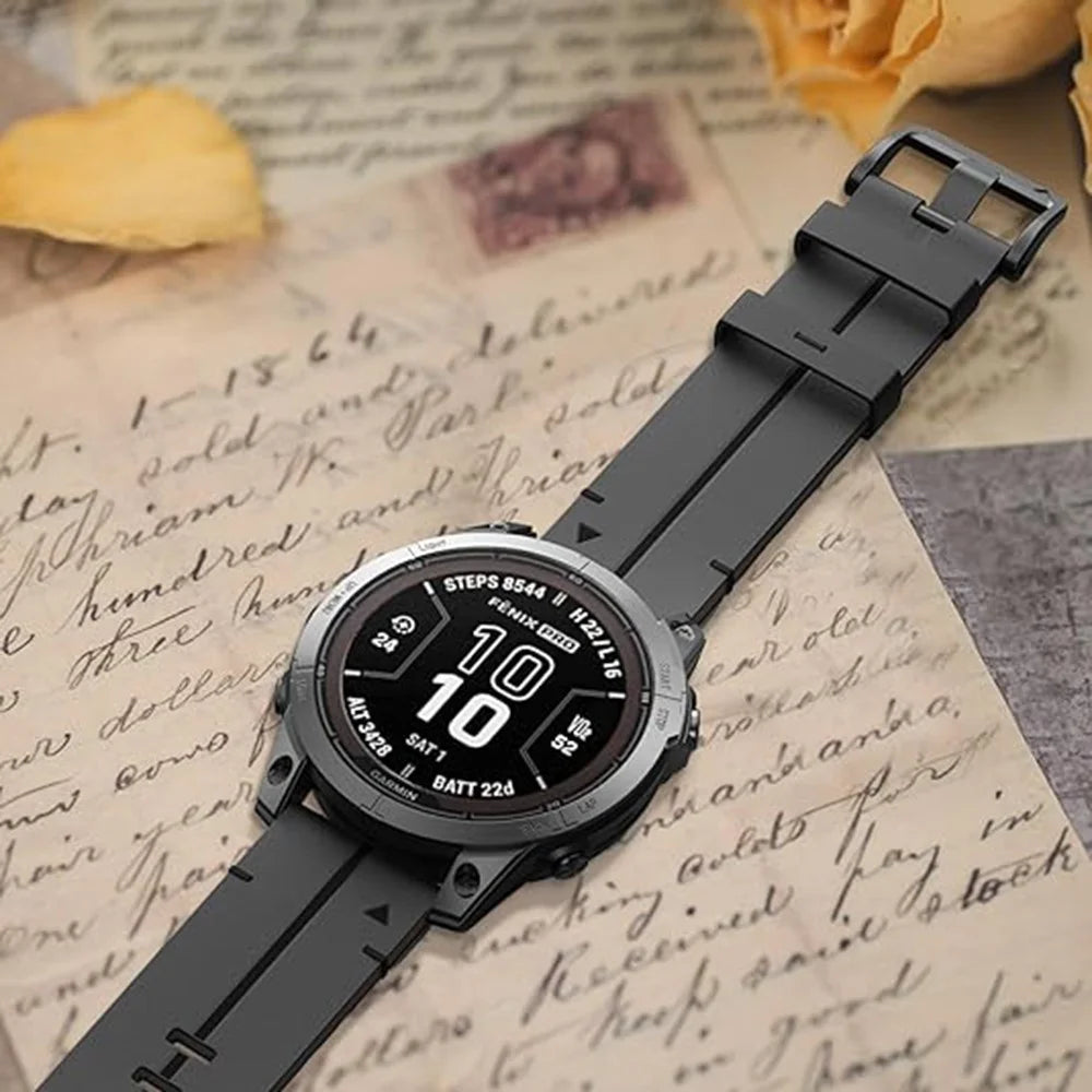 For Garmin Fenix 5 6 7 Instinc Instinc 2 Approach 22mm Soft Genuine Leather Watch Strap - Black - 4