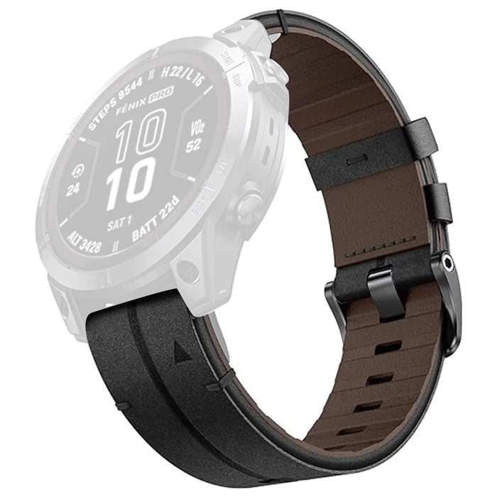 For Garmin Fenix 5X 6X 7X Pro 51mm Tactix Delta 26mm Genuine Leather Watch Strap Band Replacement - Black - 1