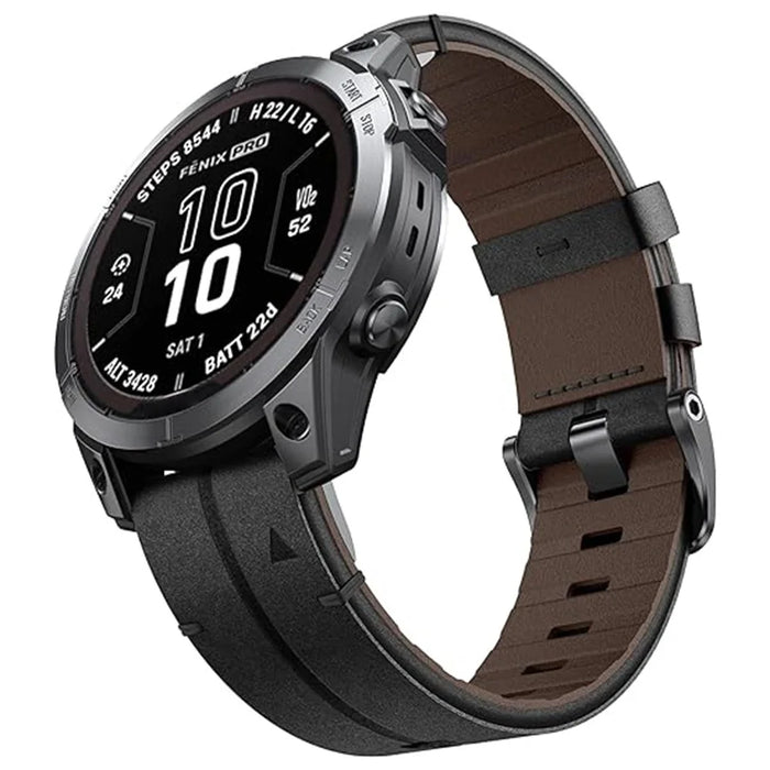 For Garmin Fenix 5X 6X 7X Pro 51mm Tactix Delta 26mm Genuine Leather Watch Strap Band Replacement - Black - 2