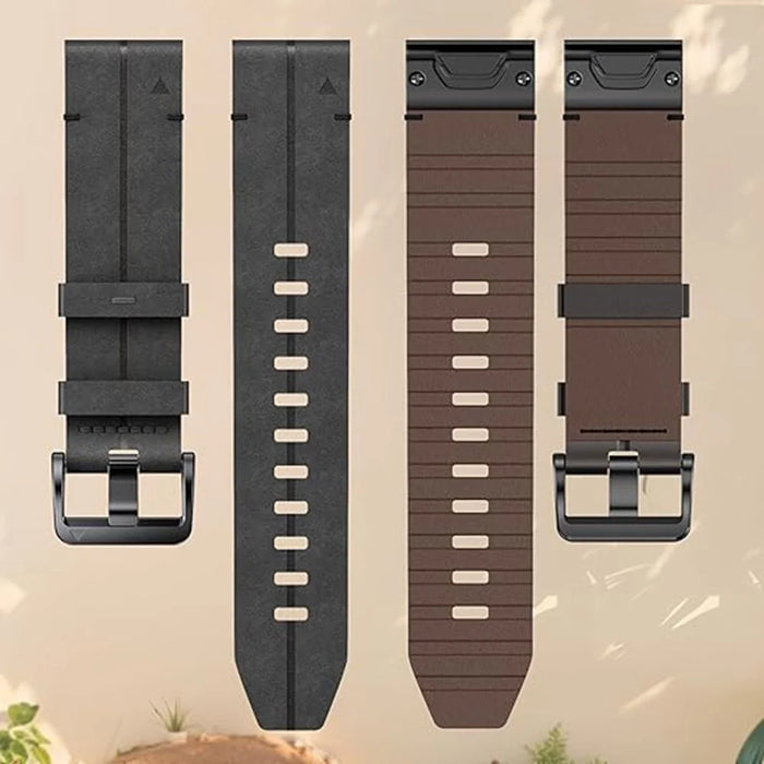 For Garmin Fenix 5X 6X 7X Pro 51mm Tactix Delta 26mm Genuine Leather Watch Strap Band Replacement - Black - 3