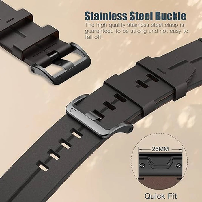 For Garmin Fenix 5X 6X 7X Pro 51mm Tactix Delta 26mm Genuine Leather Watch Strap Band Replacement - Black - 4