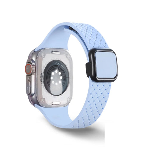 Watch Band For Apple Watch Series 11 10 42mm / 9 8 7 41mm / SE3 SE2 SE 6 5 4 40mm / 3 2 1 38mm Woven Texture Silicone Strap - Misty Blue - 1