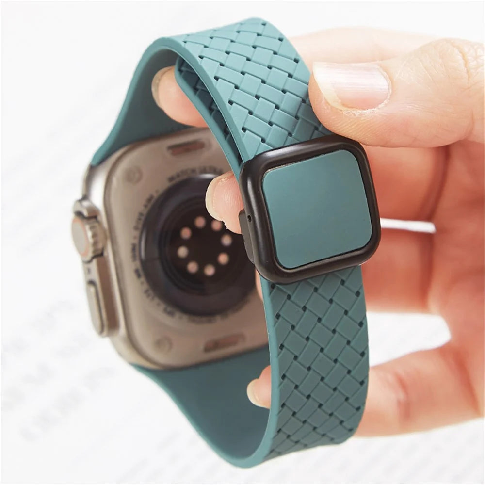 Watch Band For Apple Watch Series 11 10 42mm / 9 8 7 41mm / SE3 SE2 SE 6 5 4 40mm / 3 2 1 38mm Woven Texture Silicone Strap - Misty Blue - 5