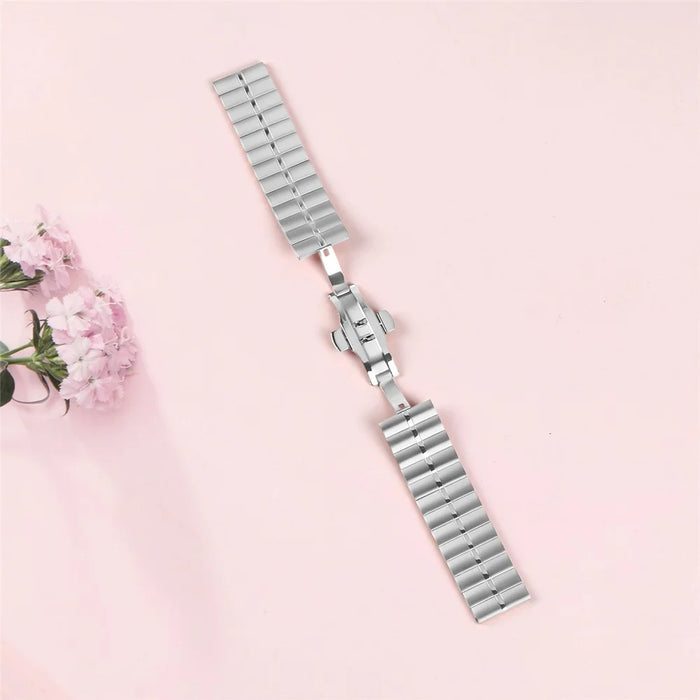 For Garmin Vivoactive 4 Smart Watch Strap Stainless Steel Watch Band with Butterfly Buckle - Silver - 4