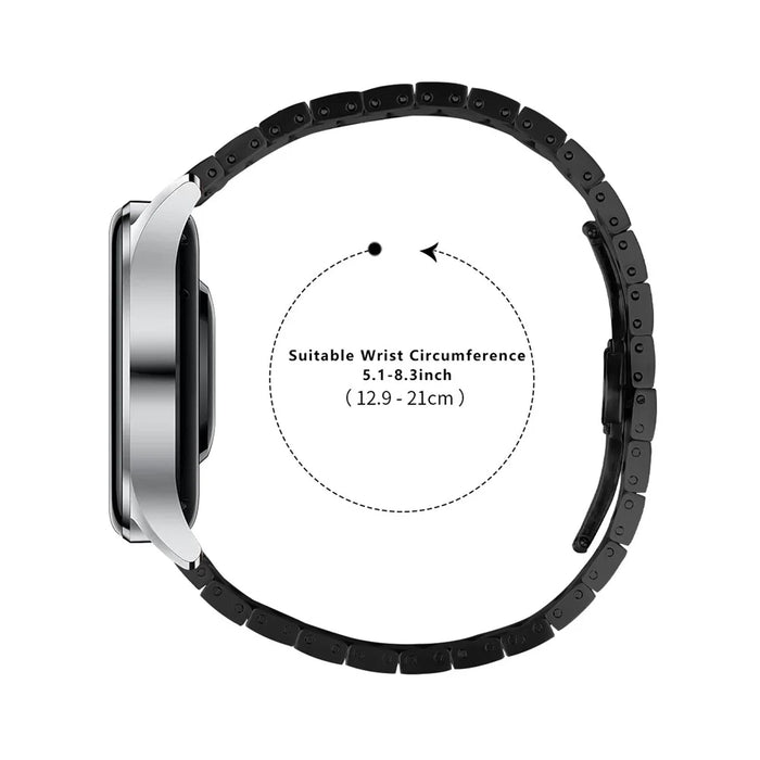 Metal Strap for Garmin Forerunner 255 Music Watch Band Replacement with Butterfly Buckle - Black+Silver - 7
