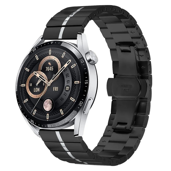 For Garmin Venu 3 Stainless Steel Smart Watch Strap Butterfly Buckle Wrist Band - Black+Silver - 2