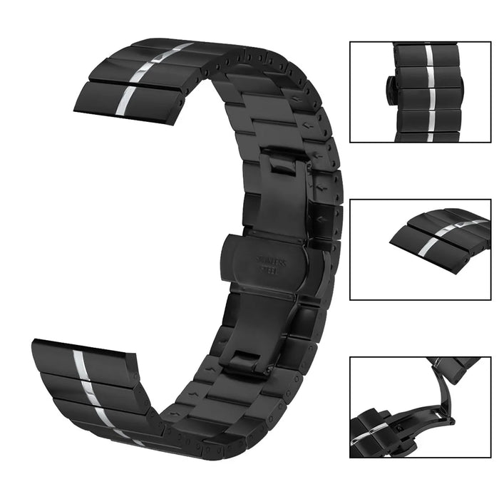 For Garmin Venu 3 Stainless Steel Smart Watch Strap Butterfly Buckle Wrist Band - Black+Silver - 3