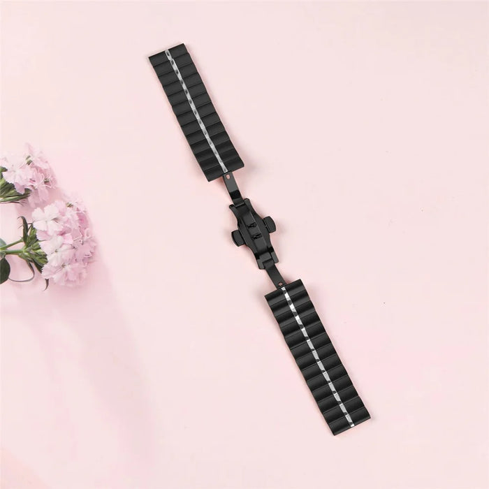For Garmin Venu 3 Stainless Steel Smart Watch Strap Butterfly Buckle Wrist Band - Black+Silver - 4