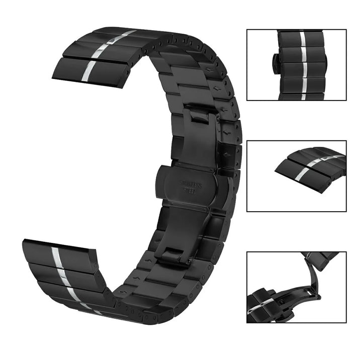 Smartwatch Band for Garmin Forerunner 265 Music Stainless Steel Strap Silver Bracelet - Black+Silver - 5
