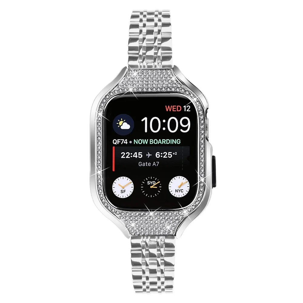 For Apple Watch Series 6  /  5  /  4  /  SE (2022)  /  SE (2023)  /  SE 40mm 7 Beads Stainless Steel Strap with Rhinestone Watch Case - Silver - 2