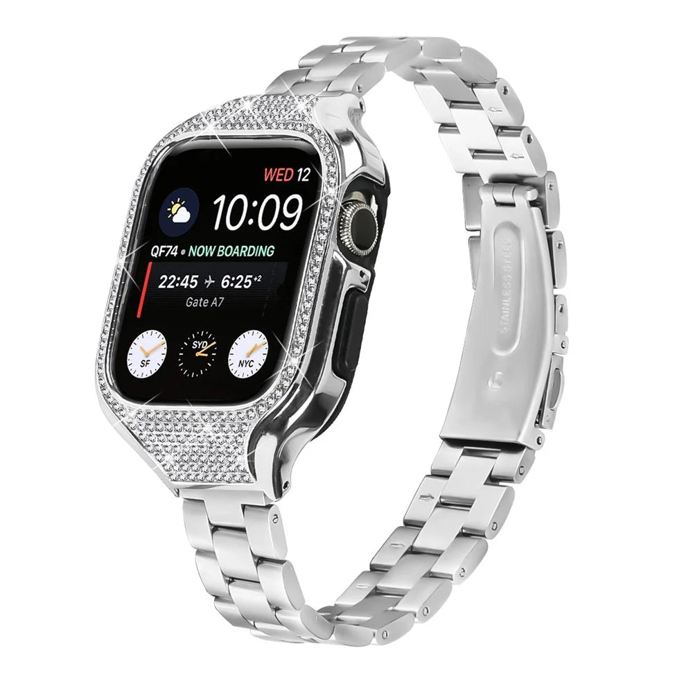 For Apple Watch Series 4 / 5 / 6 / SE / SE (2022) 40mm Stainless Steel Bracelet Strap + Integrated Watch Case - Silver - 1