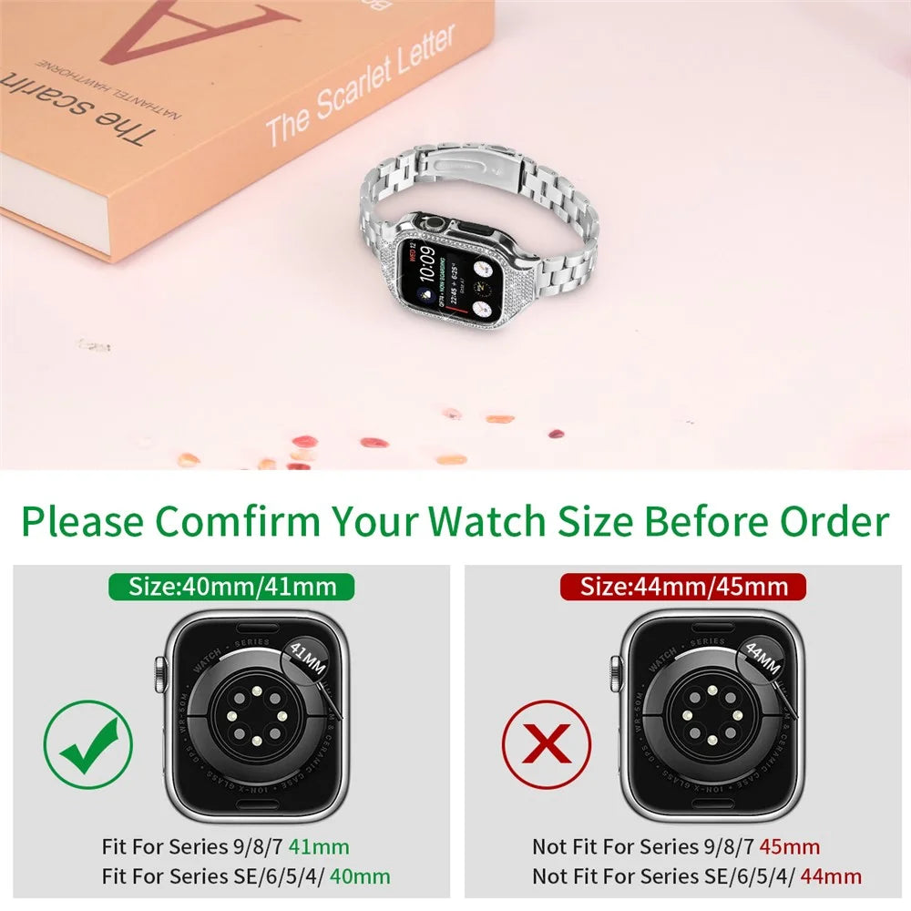 For Apple Watch Series 4 / 5 / 6 / SE / SE (2022) 40mm Stainless Steel Bracelet Strap + Integrated Watch Case - Silver - 4