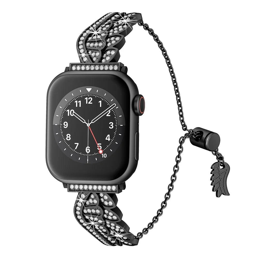 Rhinestones Wing Design Strap for Apple Watch Series 11 10 42mm / 9 8 7 41mm / SE3 SE2 SE 6 5 4 40mm / 3 2 1 38mm Alloy Bracelet - Black - 2