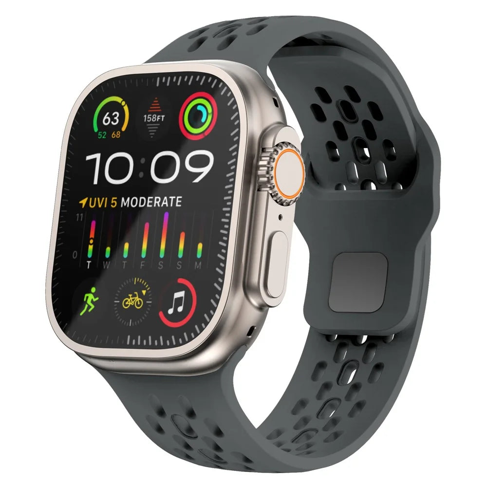 KALEBOL For Apple Watch Ultra 3 2 1 49mm / Series 11 10 46mm / 9 8 7 45mm / SE3 SE2 SE 6 5 4 44mm / 3 2 1 42mm Fluorubber Watch Band - Dark Grey - 4