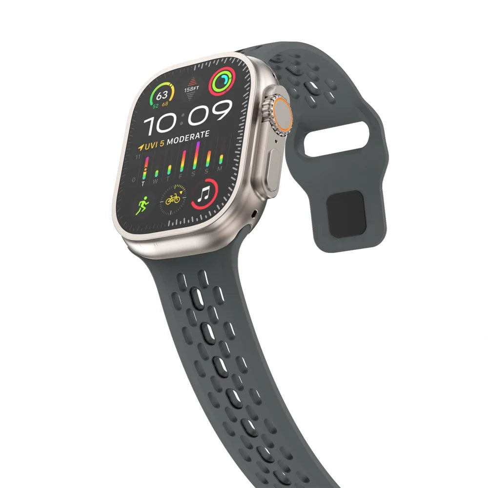 KALEBOL For Apple Watch Ultra 3 2 1 49mm / Series 11 10 46mm / 9 8 7 45mm / SE3 SE2 SE 6 5 4 44mm / 3 2 1 42mm Fluorubber Watch Band - Dark Grey - 5