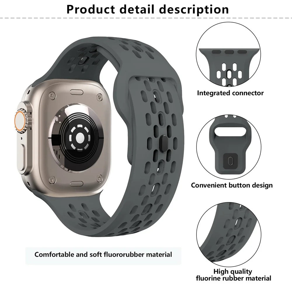 KALEBOL For Apple Watch Ultra 3 2 1 49mm / Series 11 10 46mm / 9 8 7 45mm / SE3 SE2 SE 6 5 4 44mm / 3 2 1 42mm Fluorubber Watch Band - Dark Grey - 7