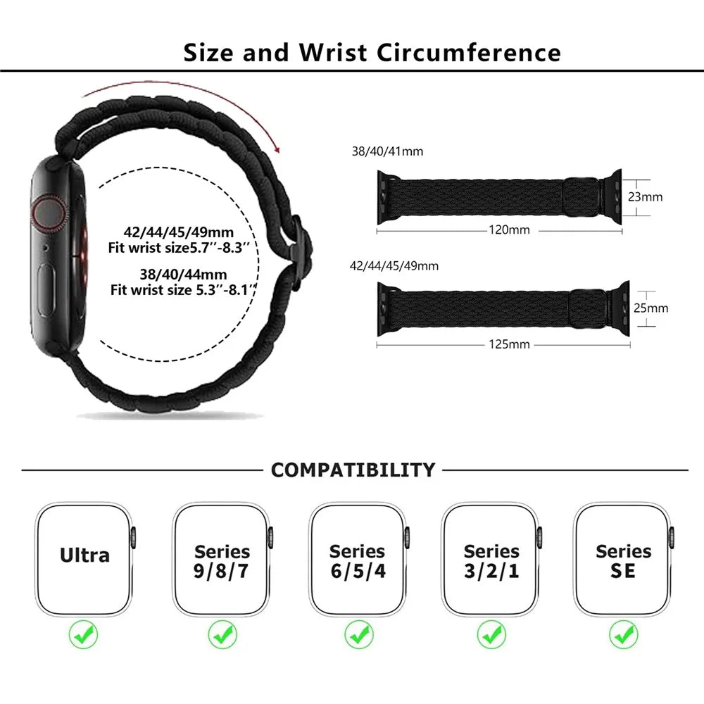 KALEBOL For Apple Watch Ultra 3 2 1 49mm / Series 11 10 46mm / 9 8 7 45mm / SE3 SE2 SE 6 5 4 44mm / 3 2 1 42mm Nylon Braided Watch Strap - Black - 5