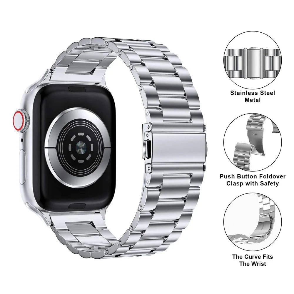 KALEBOL For Apple Watch Ultra 3 2 1 49mm / Series 11 10 46mm / 9 8 7 45mm / SE3 SE2 SE 6 5 4 44mm / 3 2 1 42mm Stainless Steel Strap - Silver - 4