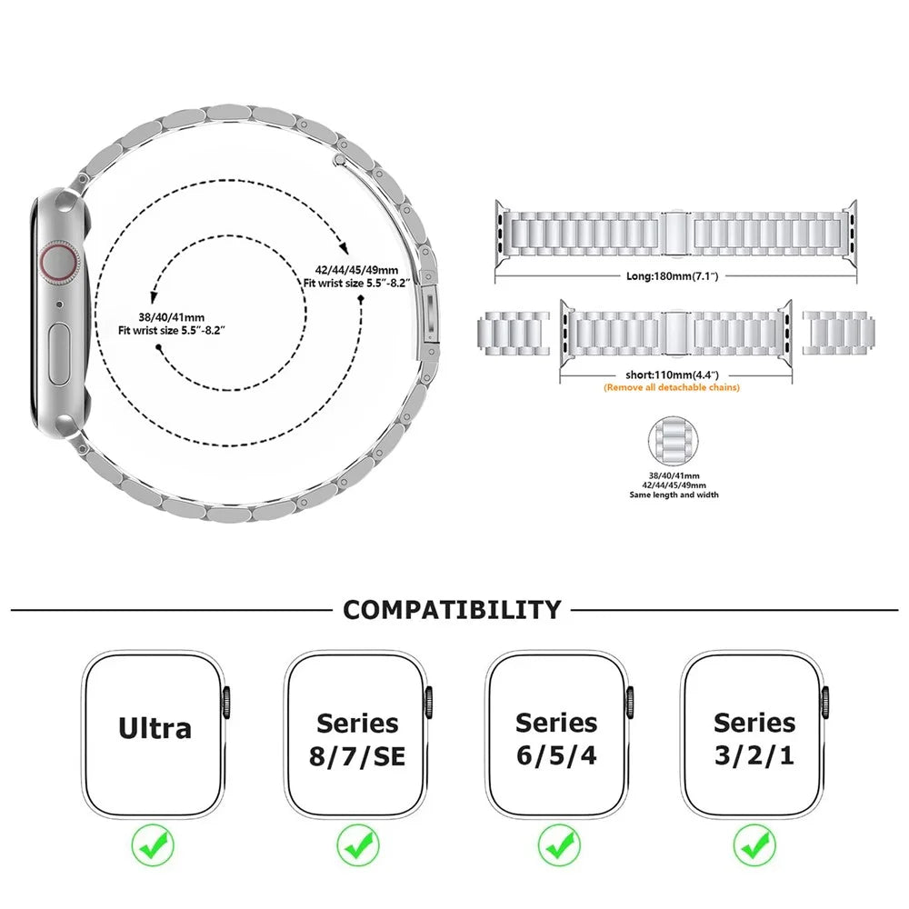 KALEBOL Watch Band For Apple Watch Series 11 10 42mm / 9 8 7 41mm / SE3 SE2 SE 6 5 4 40mm / 3 2 1 38mm Stainless Steel Strap - Silver - 5
