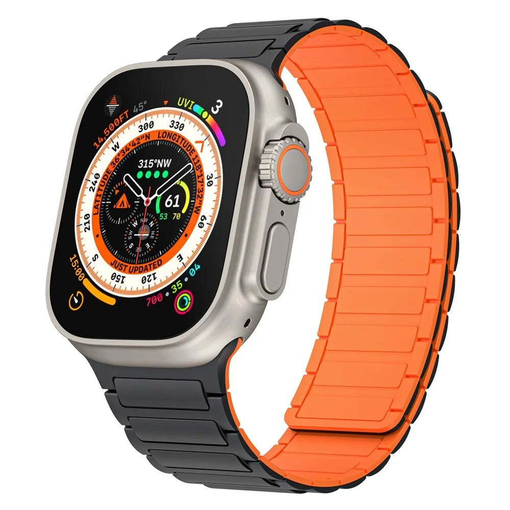 KALEBOL KLB-CXGJ-001 For Apple Watch Ultra 3 2 1 49mm / Series 11 10 46mm / 9 8 7 45mm / SE3 SE2 SE 6 5 4 44mm / 3 2 1 42mm Strap - Blakc / Orange - 3
