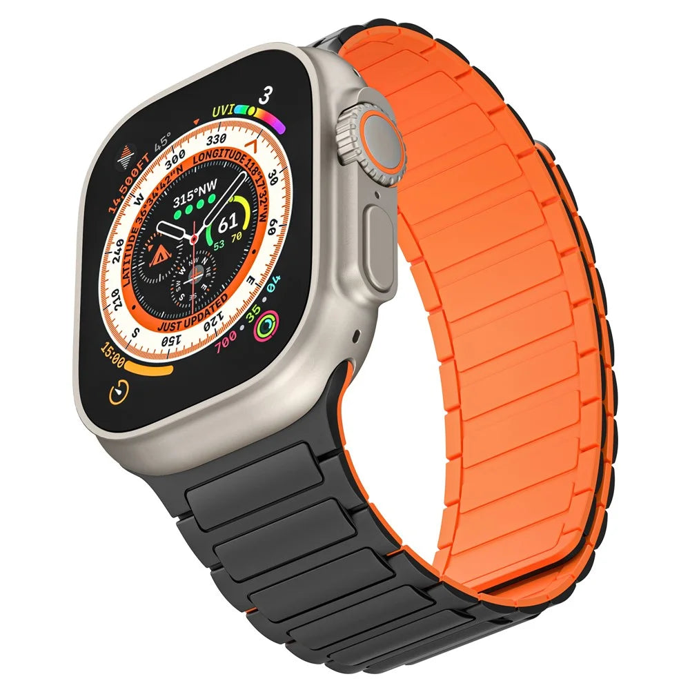 KALEBOL KLB-CXGJ-001 For Apple Watch Ultra 3 2 1 49mm / Series 11 10 46mm / 9 8 7 45mm / SE3 SE2 SE 6 5 4 44mm / 3 2 1 42mm Strap - Blakc / Orange - 4