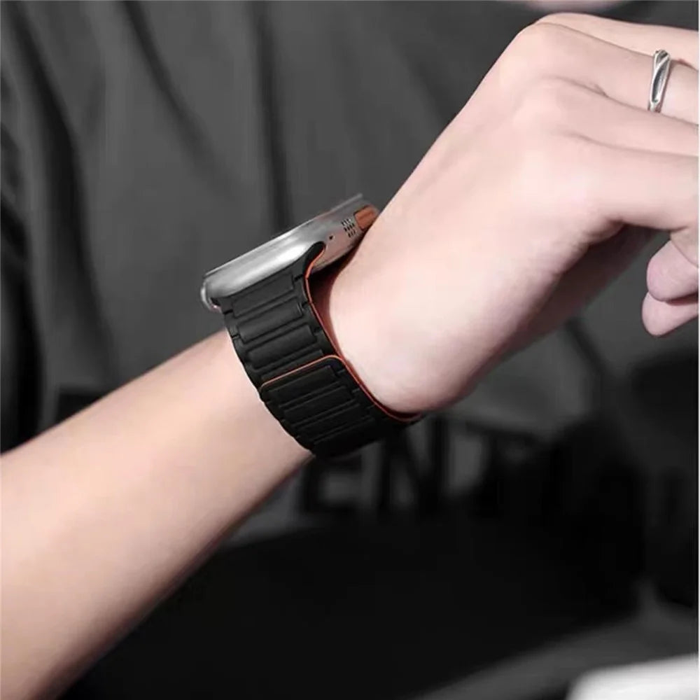 KALEBOL KLB-CXGJ-001 For Apple Watch Ultra 3 2 1 49mm / Series 11 10 46mm / 9 8 7 45mm / SE3 SE2 SE 6 5 4 44mm / 3 2 1 42mm Strap - Blakc / Orange - 5