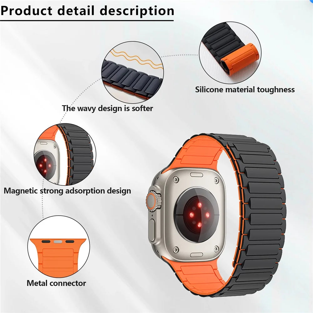 KALEBOL KLB-CXGJ-001 For Apple Watch Ultra 3 2 1 49mm / Series 11 10 46mm / 9 8 7 45mm / SE3 SE2 SE 6 5 4 44mm / 3 2 1 42mm Strap - Blakc / Orange - 6