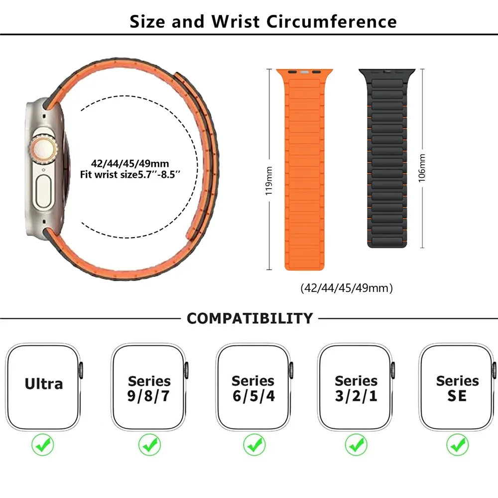 KALEBOL KLB-CXGJ-001 For Apple Watch Ultra 3 2 1 49mm / Series 11 10 46mm / 9 8 7 45mm / SE3 SE2 SE 6 5 4 44mm / 3 2 1 42mm Strap - Blakc / Orange - 7