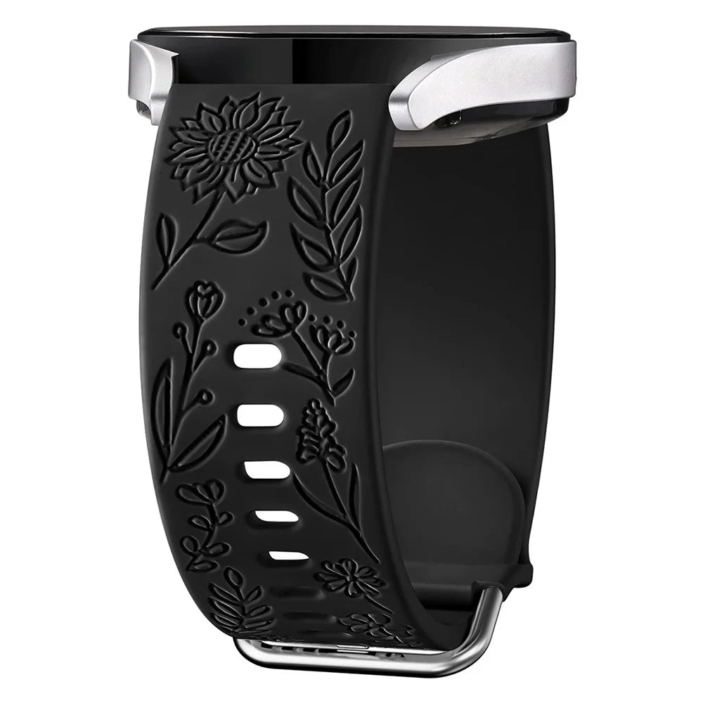 For Garmin Vivomove 3 / Forerunner 645 / Samsung Gear S2 Classic Universal 20mm Carving Flower Silicone Watch Strap - Black - 1