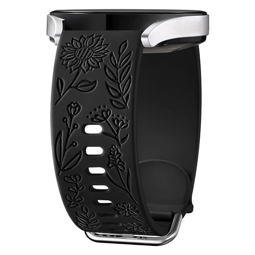 For Garmin Vivomove 3 / Forerunner 645 / Samsung Gear S2 Classic Universal 20mm Carving Flower Silicone Watch Strap - Black - 1