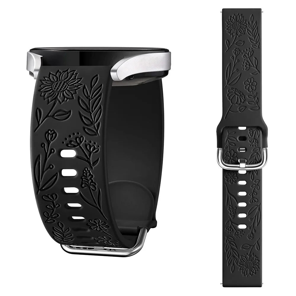 For Garmin Vivomove 3 / Forerunner 645 / Samsung Gear S2 Classic Universal 20mm Carving Flower Silicone Watch Strap - Black - 2