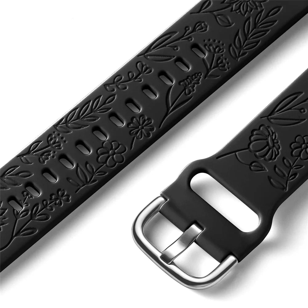 For Garmin Vivomove 3 / Forerunner 645 / Samsung Gear S2 Classic Universal 20mm Carving Flower Silicone Watch Strap - Black - 3