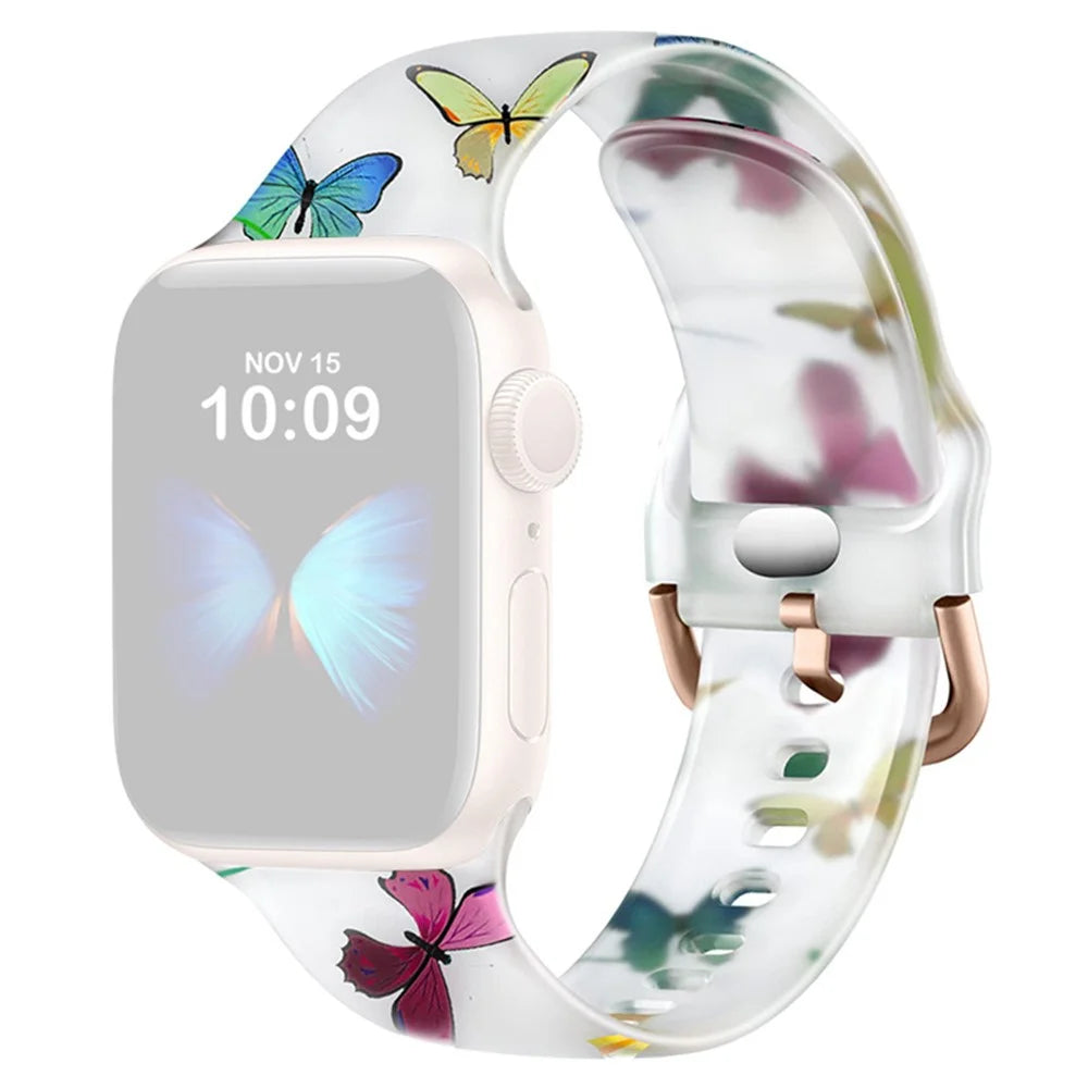 Watch Band For Apple Watch Series 11 10 42mm / 9 8 7 41mm / SE3 SE2 SE 6 5 4 40mm / 3 2 1 38mm Butterfly Printing Strap - 1