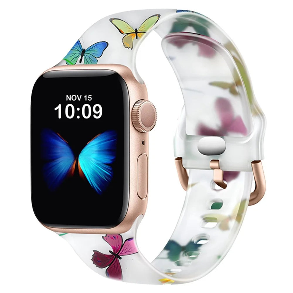 Watch Band For Apple Watch Series 11 10 42mm / 9 8 7 41mm / SE3 SE2 SE 6 5 4 40mm / 3 2 1 38mm Butterfly Printing Strap - 2