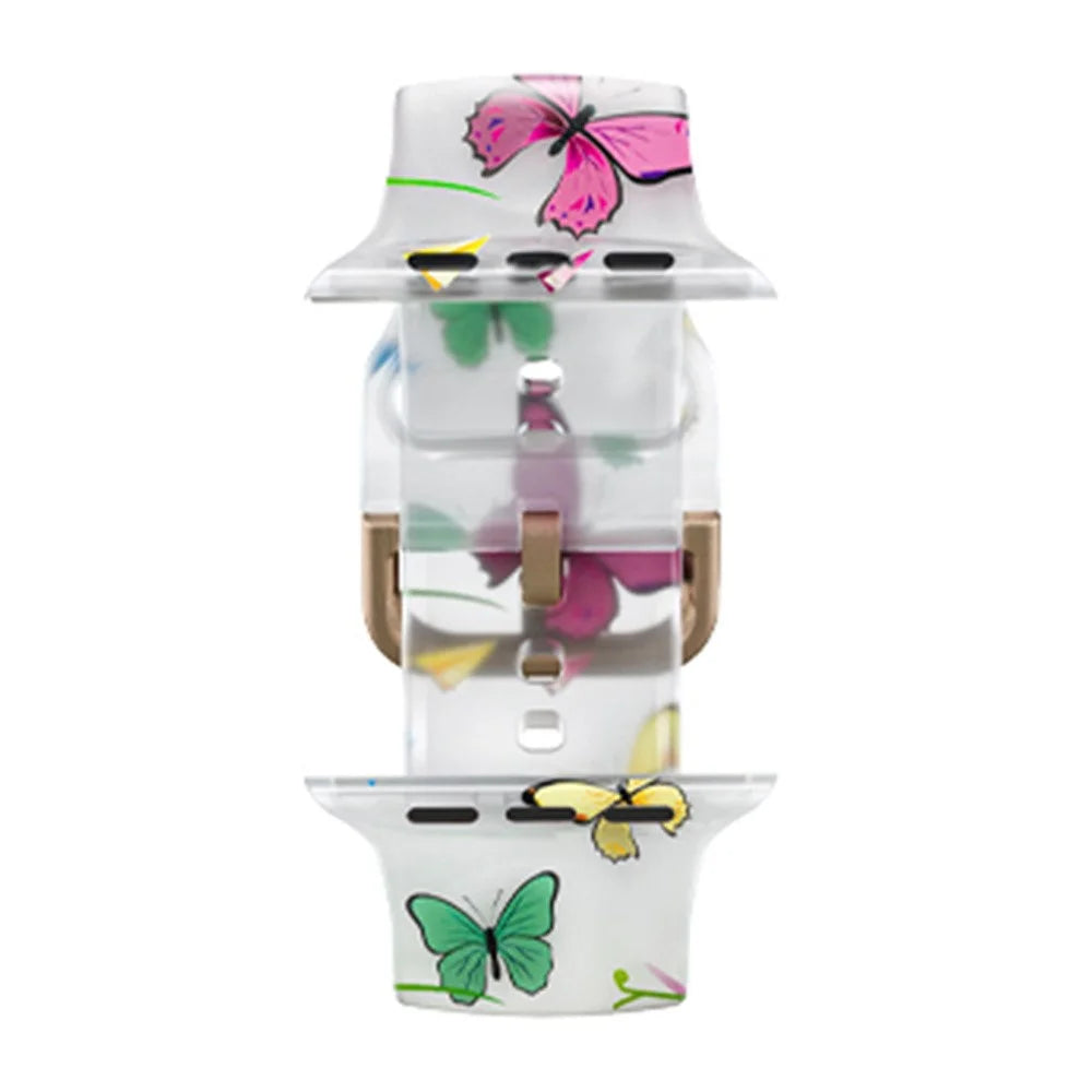 Watch Band For Apple Watch Series 11 10 42mm / 9 8 7 41mm / SE3 SE2 SE 6 5 4 40mm / 3 2 1 38mm Butterfly Printing Strap - 3