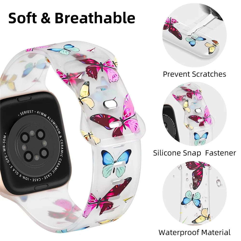 Watch Band For Apple Watch Series 11 10 42mm / 9 8 7 41mm / SE3 SE2 SE 6 5 4 40mm / 3 2 1 38mm Butterfly Printing Strap - 5