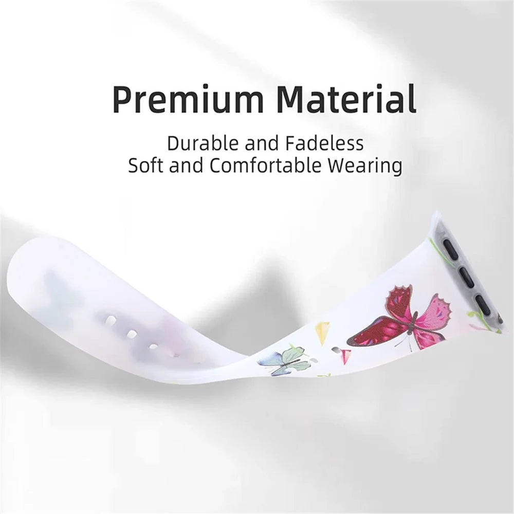 Watch Band For Apple Watch Series 11 10 42mm / 9 8 7 41mm / SE3 SE2 SE 6 5 4 40mm / 3 2 1 38mm Butterfly Printing Strap - 7